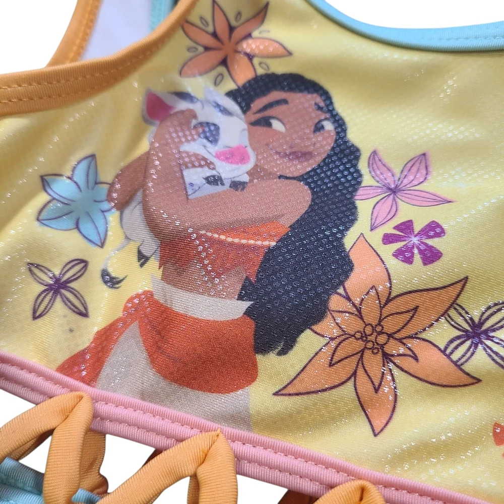 Disney Moana Swimsuit Girls 3T One Piece Yellow Floral Pua Graphic - Picture 5 of 9